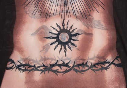 Jean Paul GAULTIER HOMME Tattoo Print Brown Pink Size 48
