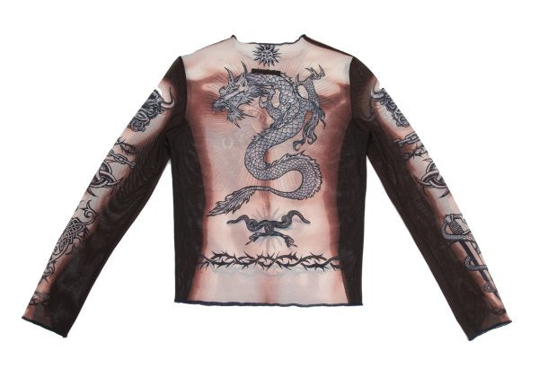 Jean Paul GAULTIER HOMME Tattoo Print Brown Pink Size 48