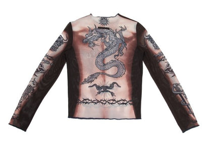 Jean Paul GAULTIER HOMME Tattoo Print Brown Pink Size 48