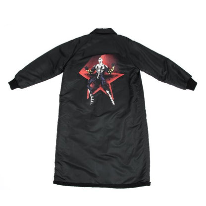 JPG by GAULTIER Superman Print Boa Lined Coat Black Size 48