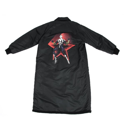JPG by GAULTIER Superman Print Boa Lined Coat Black Size 48