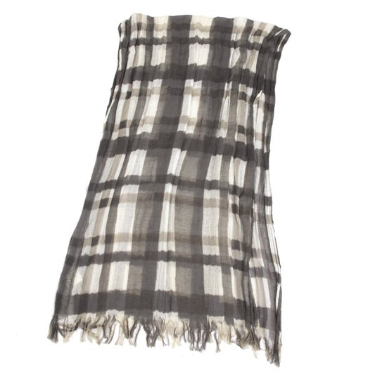 LIMI feu Cotton Linen Check Gray Beige Stole