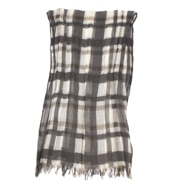 LIMI feu Cotton Linen Check Gray Beige Stole
