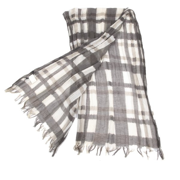 LIMI feu Cotton Linen Check Gray Beige Stole