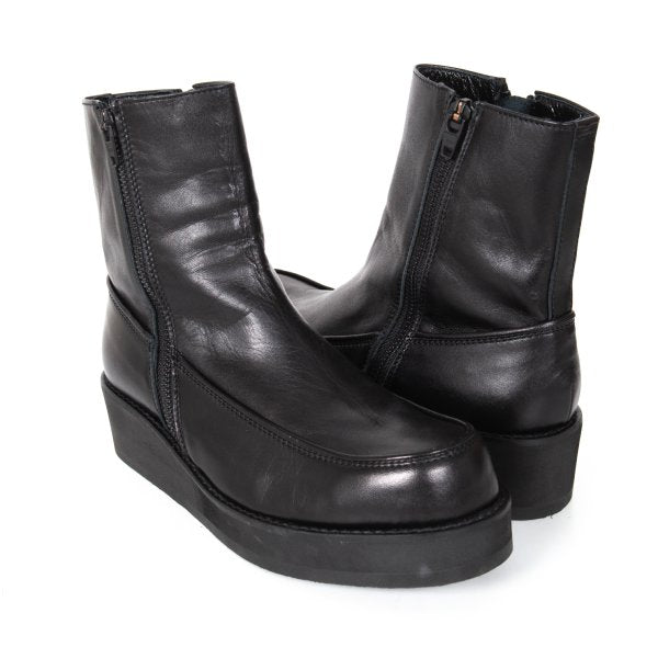 Y's Smooth Leather Platform Zip-Up Boots Black Size 23.5CM