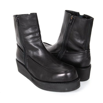 Y's Smooth Leather Platform Zip-Up Boots Black Size 23.5CM