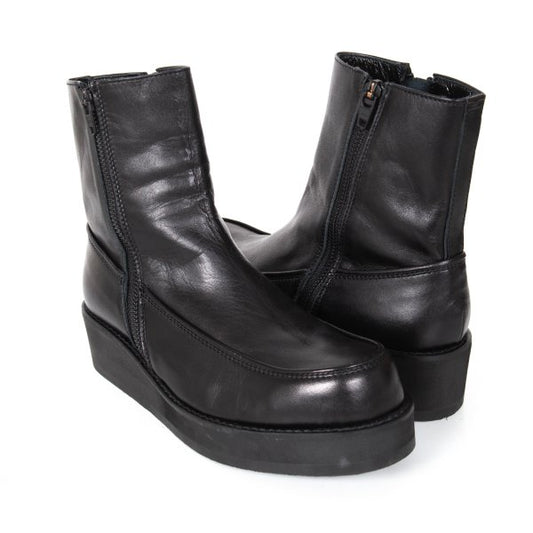 Y's Smooth Leather Platform Zip-Up Boots Black Size 23.5CM