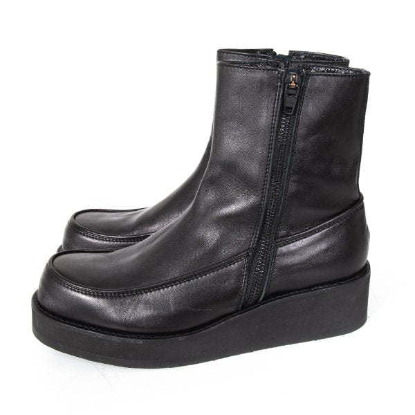 Y's Smooth Leather Platform Zip-Up Boots Black Size 23.5CM