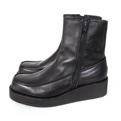 Y's Smooth Leather Platform Zip-Up Boots Black Size 23.5CM