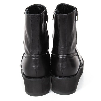 Y's Smooth Leather Platform Zip-Up Boots Black Size 23.5CM