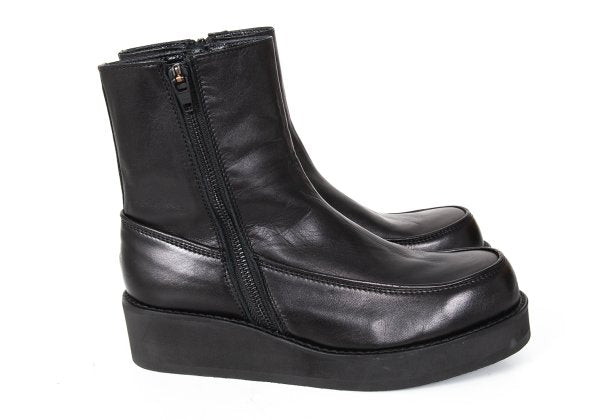 Y's Smooth Leather Platform Zip-Up Boots Black Size 23.5CM