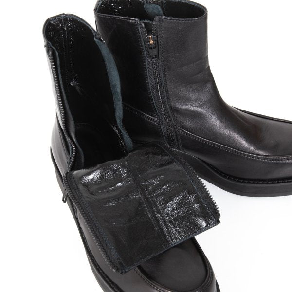 Y's Smooth Leather Platform Zip-Up Boots Black Size 23.5CM