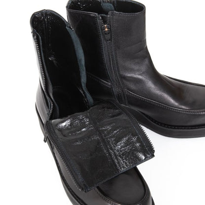 Y's Smooth Leather Platform Zip-Up Boots Black Size 23.5CM