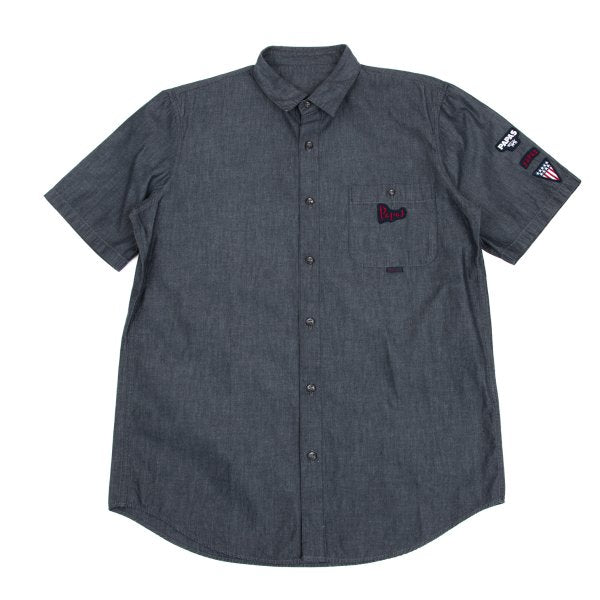 Papas Cotton Chambray Logo Patch SS Shirt Navy Size 48M