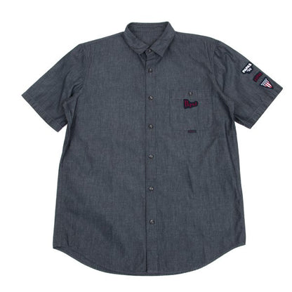 Papas Cotton Chambray Logo Patch SS Shirt Navy Size 48M