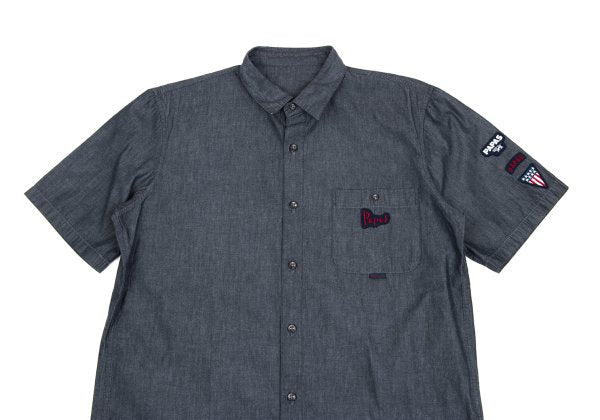 Papas Cotton Chambray Logo Patch SS Shirt Navy Size 48M