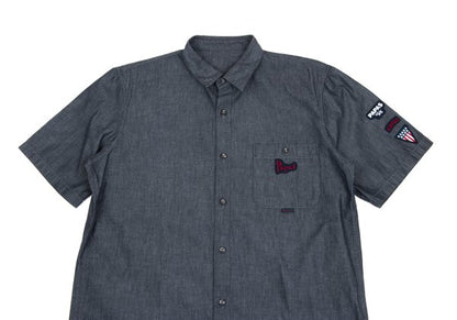 Papas Cotton Chambray Logo Patch SS Shirt Navy Size 48M