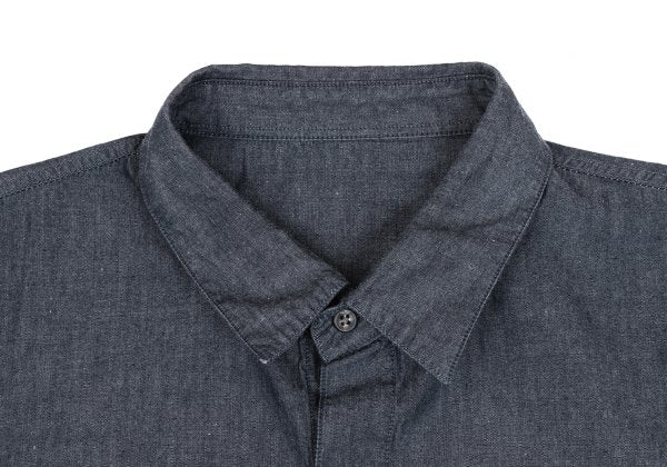 Papas Cotton Chambray Logo Patch SS Shirt Navy Size 48M