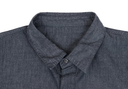 Papas Cotton Chambray Logo Patch SS Shirt Navy Size 48M