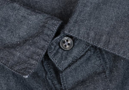 Papas Cotton Chambray Logo Patch SS Shirt Navy Size 48M