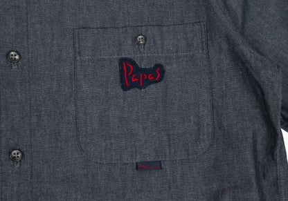 Papas Cotton Chambray Logo Patch SS Shirt Navy Size 48M