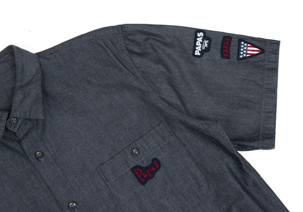 Papas Cotton Chambray Logo Patch SS Shirt Navy Size 48M