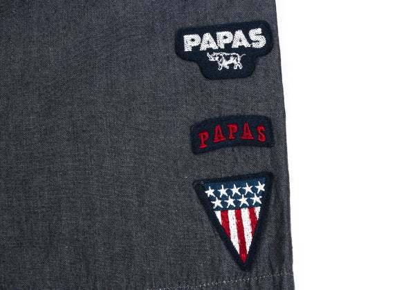 Papas Cotton Chambray Logo Patch SS Shirt Navy Size 48M