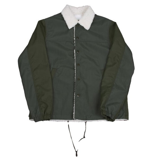 GANRYU Nylon Panel Front Boa Lined Coach Jacket Khaki Size S
