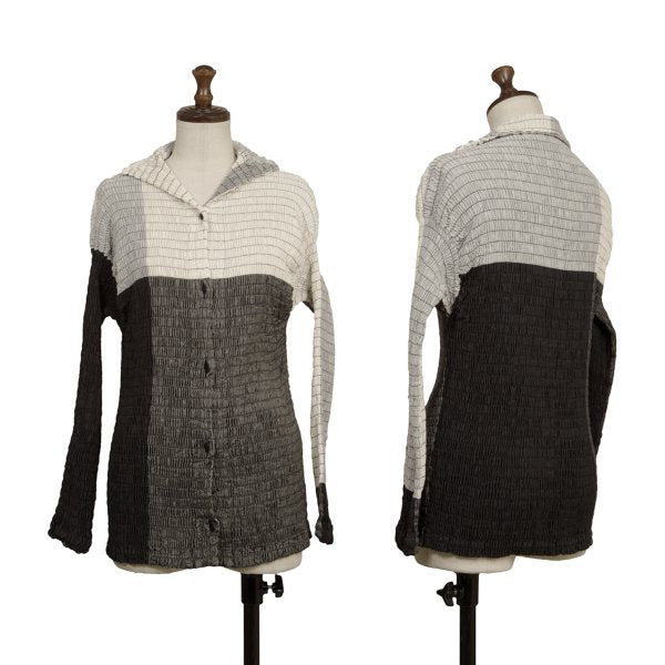 ISSEY MIYAKE Panel Stretch Cotton Shirt Wht/Blk/Gry Size 2