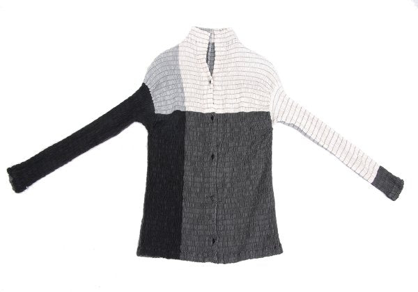 ISSEY MIYAKE Panel Stretch Cotton Shirt Wht/Blk/Gry Size 2