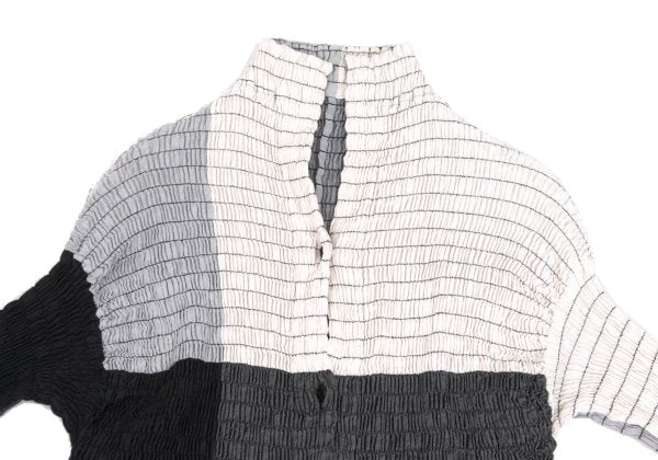 ISSEY MIYAKE Panel Stretch Cotton Shirt Wht/Blk/Gry Size 2