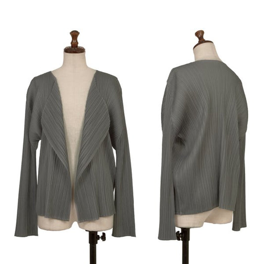 PLEATS PLEASE Pleated Buttonless Cardigan Gray Size 3