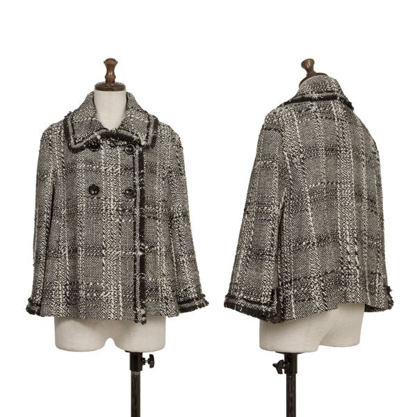 HIROKO BIS Check Tweed Fringe Jacket Black White Size 11