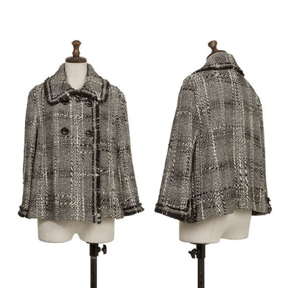 HIROKO BIS Check Tweed Fringe Jacket Black White Size 11