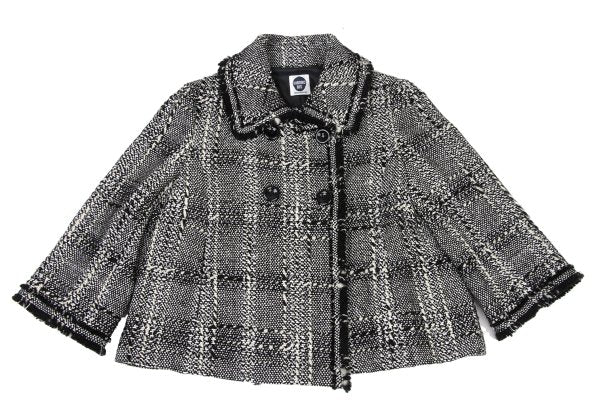 HIROKO BIS Check Tweed Fringe Jacket Black White Size 11