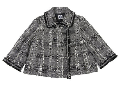 HIROKO BIS Check Tweed Fringe Jacket Black White Size 11