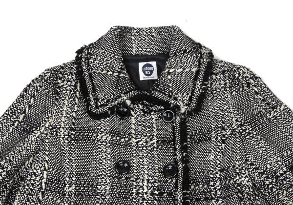 HIROKO BIS Check Tweed Fringe Jacket Black White Size 11