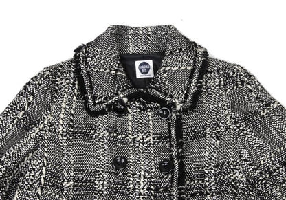 HIROKO BIS Check Tweed Fringe Jacket Black White Size 11