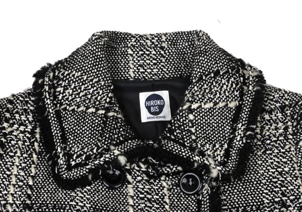 HIROKO BIS Check Tweed Fringe Jacket Black White Size 11