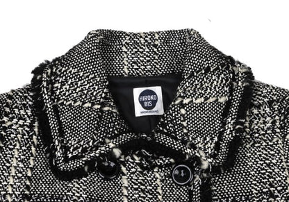 HIROKO BIS Check Tweed Fringe Jacket Black White Size 11