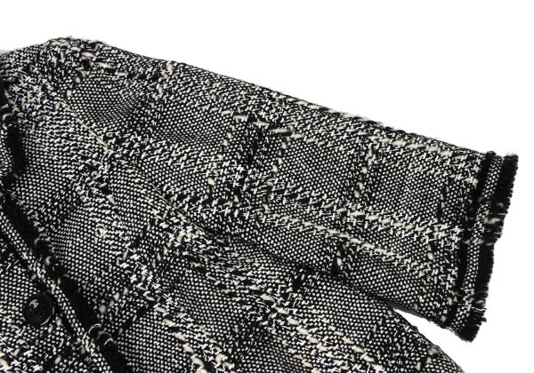 HIROKO BIS Check Tweed Fringe Jacket Black White Size 11