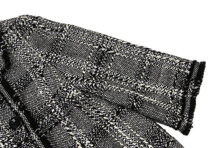 HIROKO BIS Check Tweed Fringe Jacket Black White Size 11