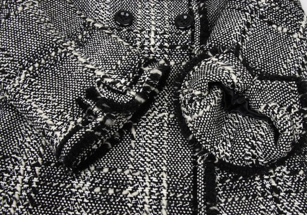 HIROKO BIS Check Tweed Fringe Jacket Black White Size 11