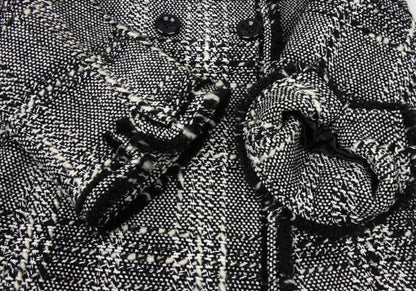 HIROKO BIS Check Tweed Fringe Jacket Black White Size 11