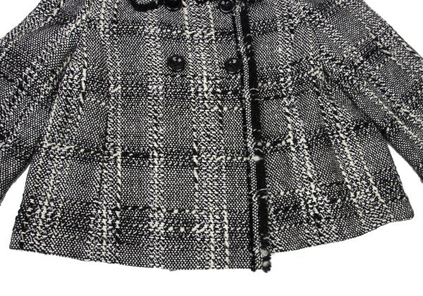 HIROKO BIS Check Tweed Fringe Jacket Black White Size 11