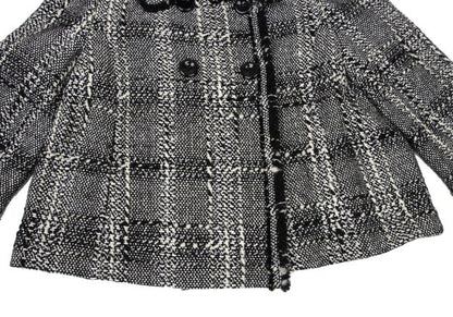 HIROKO BIS Check Tweed Fringe Jacket Black White Size 11