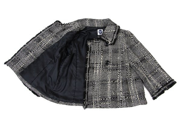 HIROKO BIS Check Tweed Fringe Jacket Black White Size 11