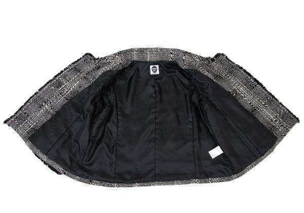 HIROKO BIS Check Tweed Fringe Jacket Black White Size 11