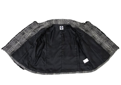 HIROKO BIS Check Tweed Fringe Jacket Black White Size 11