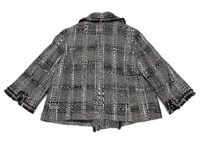 HIROKO BIS Check Tweed Fringe Jacket Black White Size 11